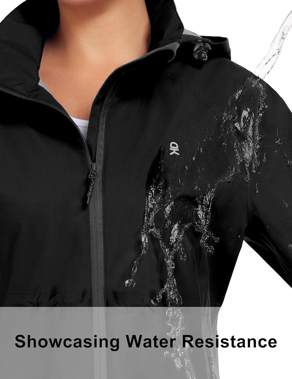 imageLittle Donkey Andy Womens Waterproof MidLength Rain Jacket with Hood Windbreaker Coat for Hiking TravelClassic Black