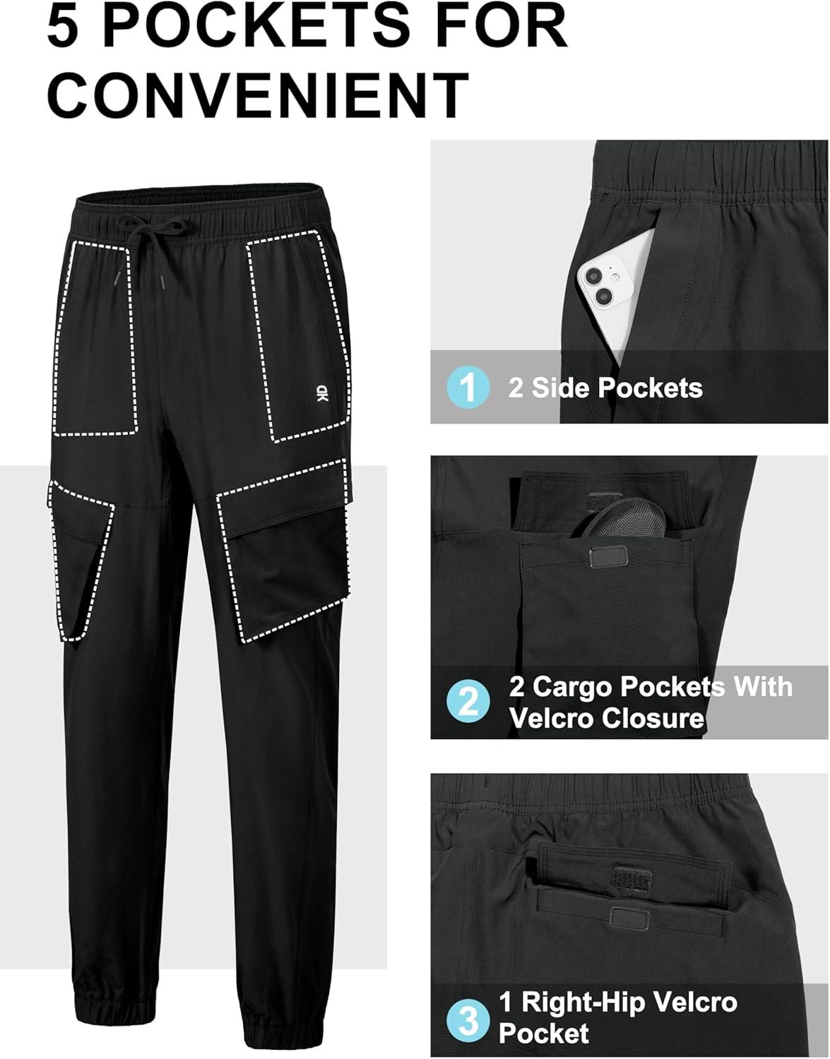 imageLittle Donkey Andy Mens Hiking Pants Lightweight Quick Dry Outdoor Running CargoSimple Black