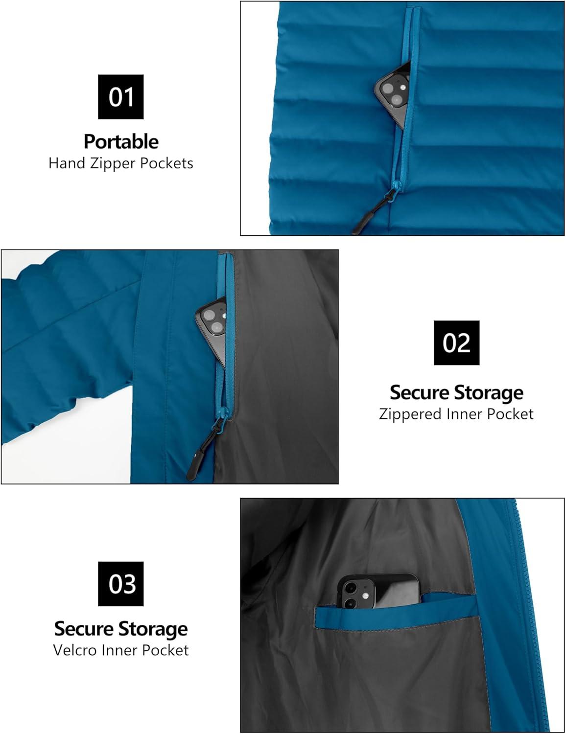 imageLittle Donkey Andy Mens Waterproof Puffer Jacket Hooded Windproof Warm Down Jacket with Recycled InsulationUpgraded Blue