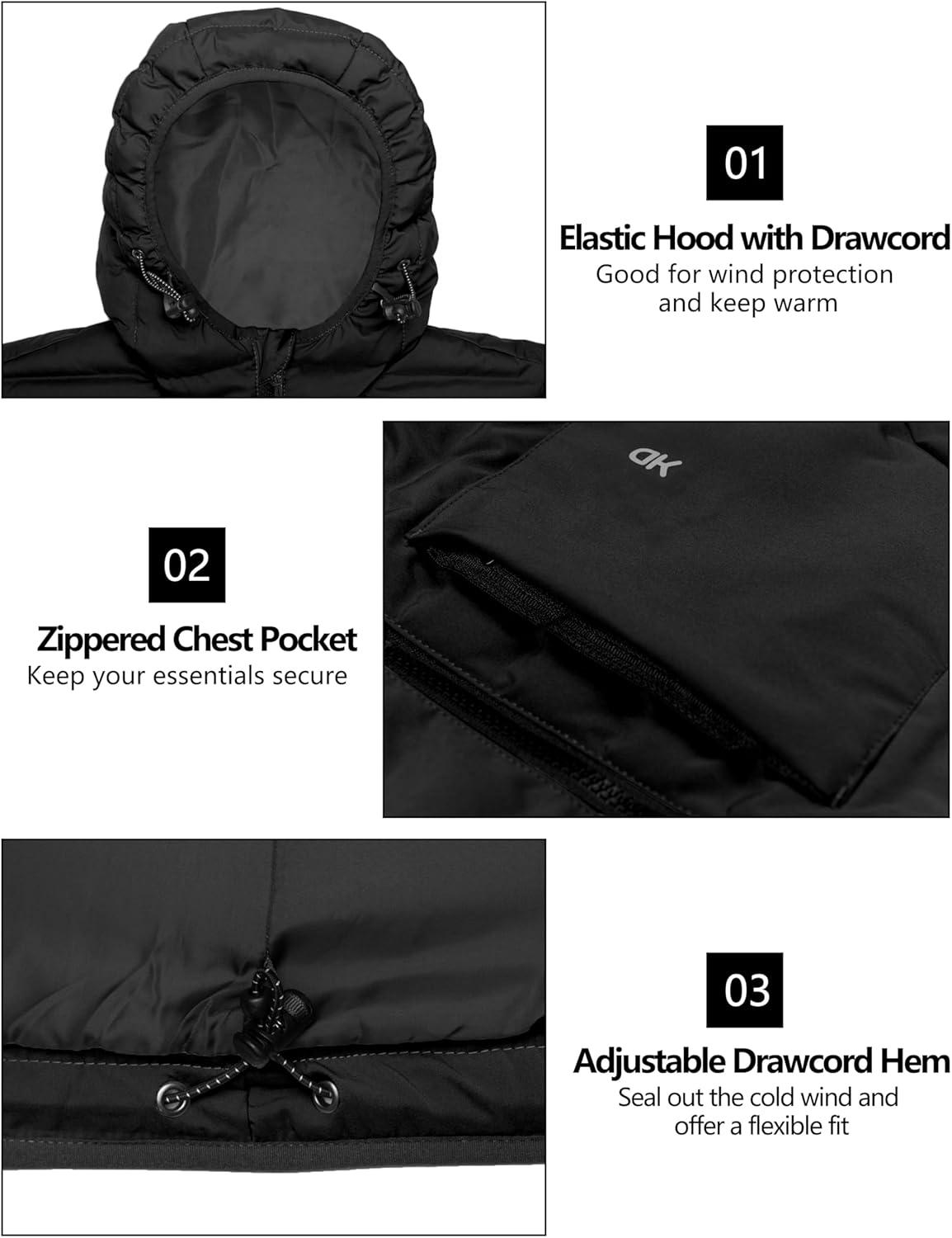 imageLittle Donkey Andy Mens Waterproof Puffer Jacket Hooded Windproof Warm Down Jacket with Recycled InsulationUpgradedblack