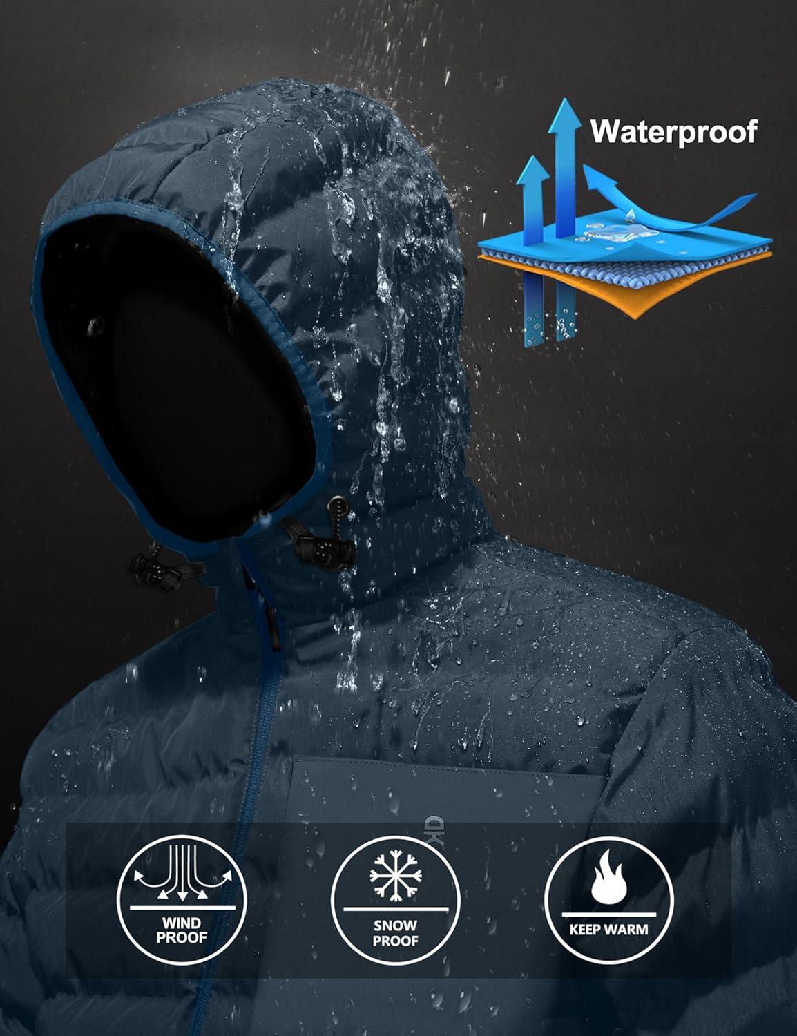 imageLittle Donkey Andy Mens Waterproof Puffer Jacket Hooded Windproof Warm Down Jacket with Recycled InsulationUpgradeddark Blue