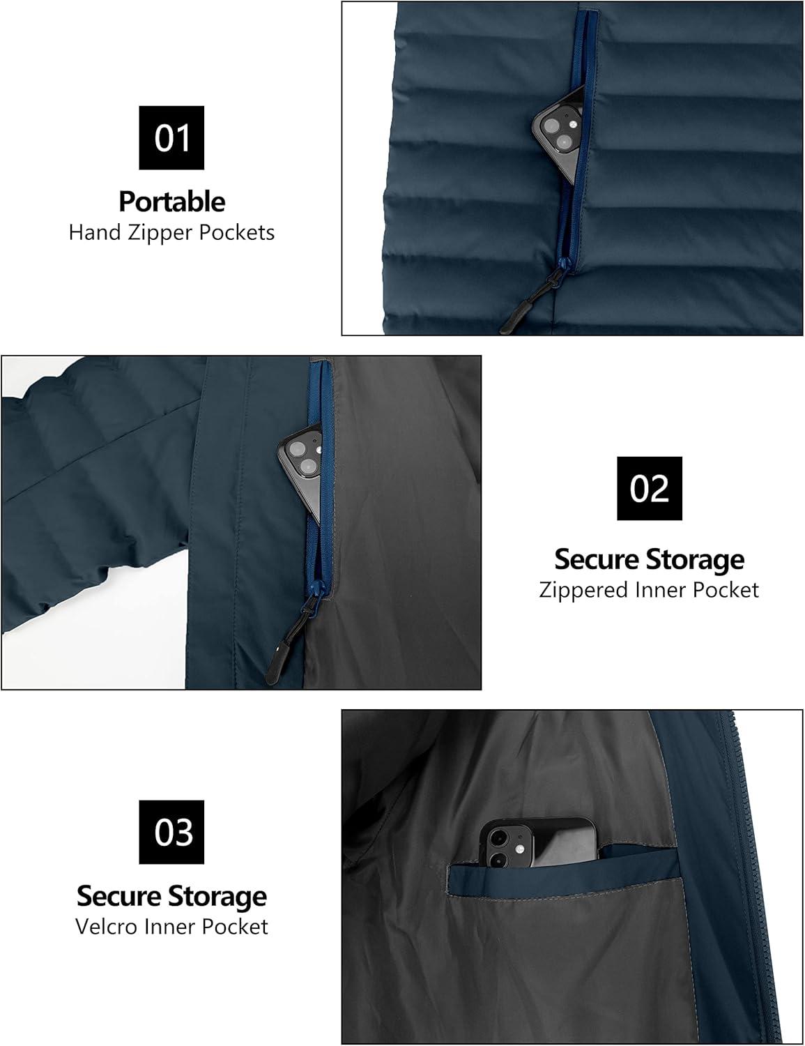 imageLittle Donkey Andy Mens Waterproof Puffer Jacket Hooded Windproof Warm Down Jacket with Recycled InsulationUpgradeddark Blue