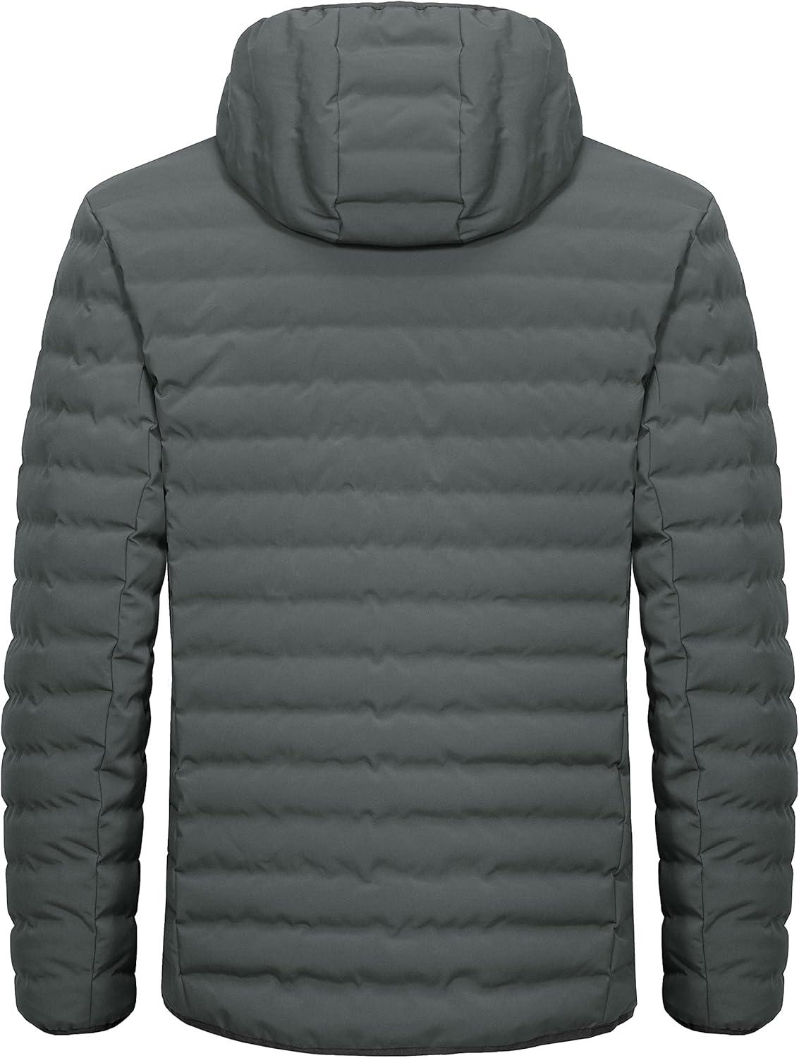 imageLittle Donkey Andy Mens Waterproof Puffer Jacket Hooded Windproof Warm Down Jacket with Recycled InsulationUpgradedgrey