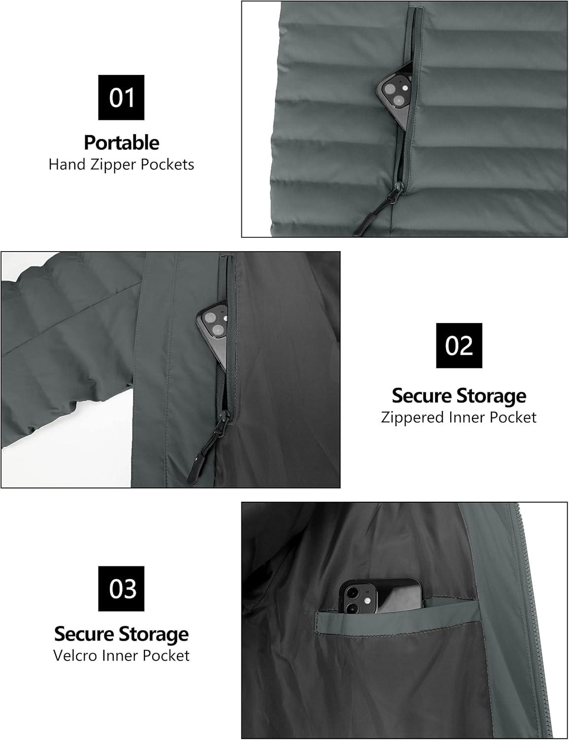 imageLittle Donkey Andy Mens Waterproof Puffer Jacket Hooded Windproof Warm Down Jacket with Recycled InsulationUpgradedgrey