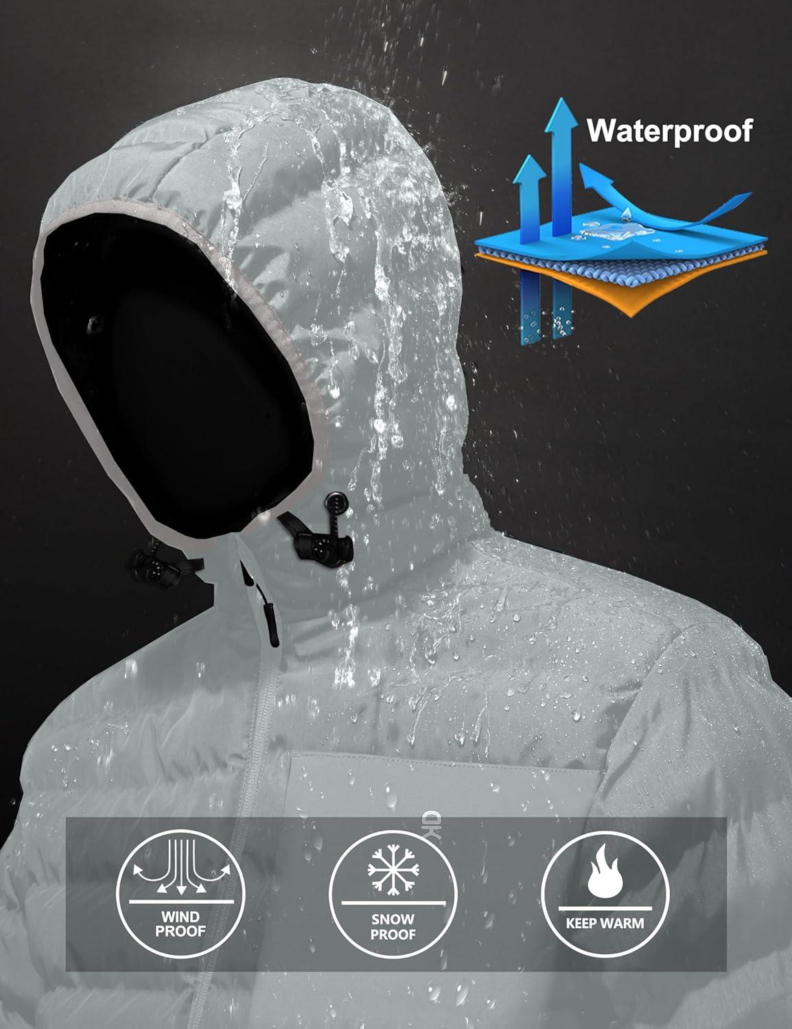 imageLittle Donkey Andy Mens Waterproof Puffer Jacket Hooded Windproof Warm Down Jacket with Recycled InsulationUpgradedlight Grey