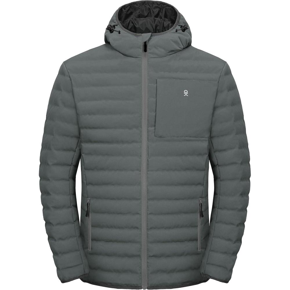 imageLittle Donkey Andy Mens Waterproof Puffer Jacket Hooded Windproof Warm Down Jacket with Recycled InsulationUpgradedgrey