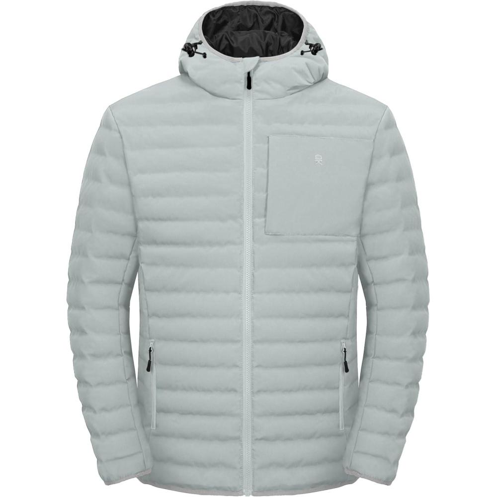 imageLittle Donkey Andy Mens Waterproof Puffer Jacket Hooded Windproof Warm Down Jacket with Recycled InsulationUpgradedlight Grey