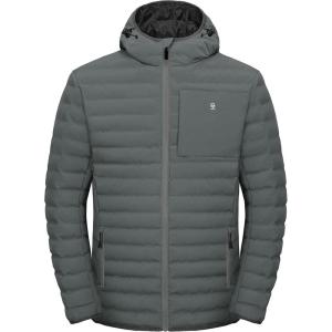Little Donkey Andy Men’s Waterproof Puffer Jacket Hooded Windproof Warm Down Jacket with Recycled Insulation(Upgraded-grey)