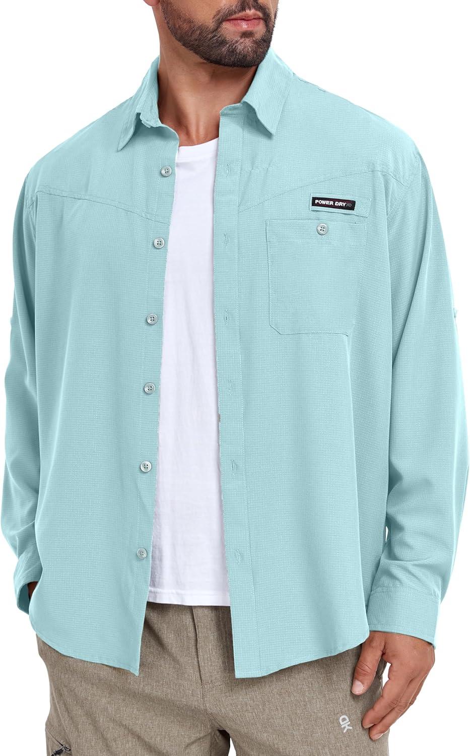 imageLittle Donkey Andy Mens UPF 50 UV Protection Shirt Breathable Long Sleeve Fishing Hiking Shirts Quick DryBlue Tint