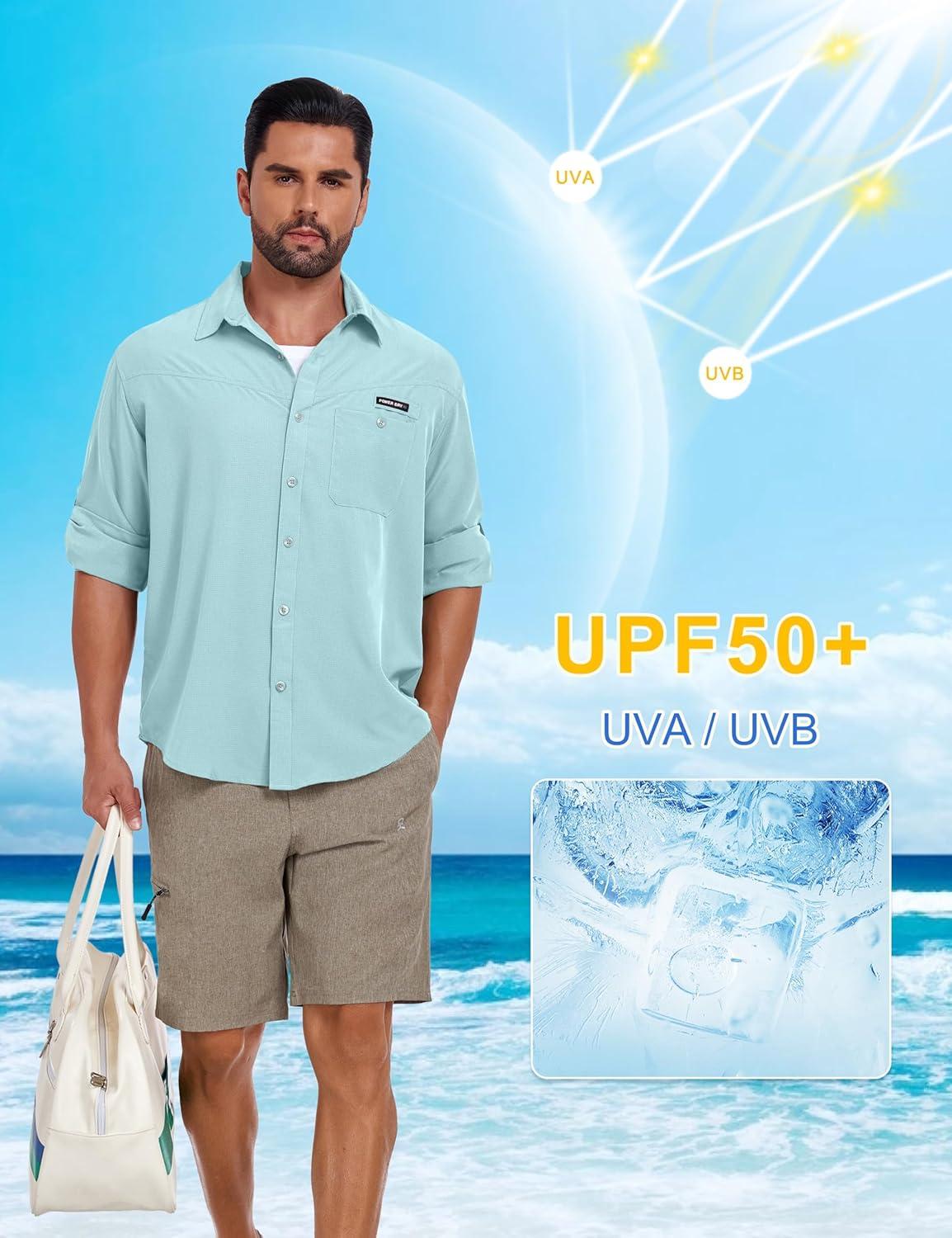 imageLittle Donkey Andy Mens UPF 50 UV Protection Shirt Breathable Long Sleeve Fishing Hiking Shirts Quick DryBlue Tint