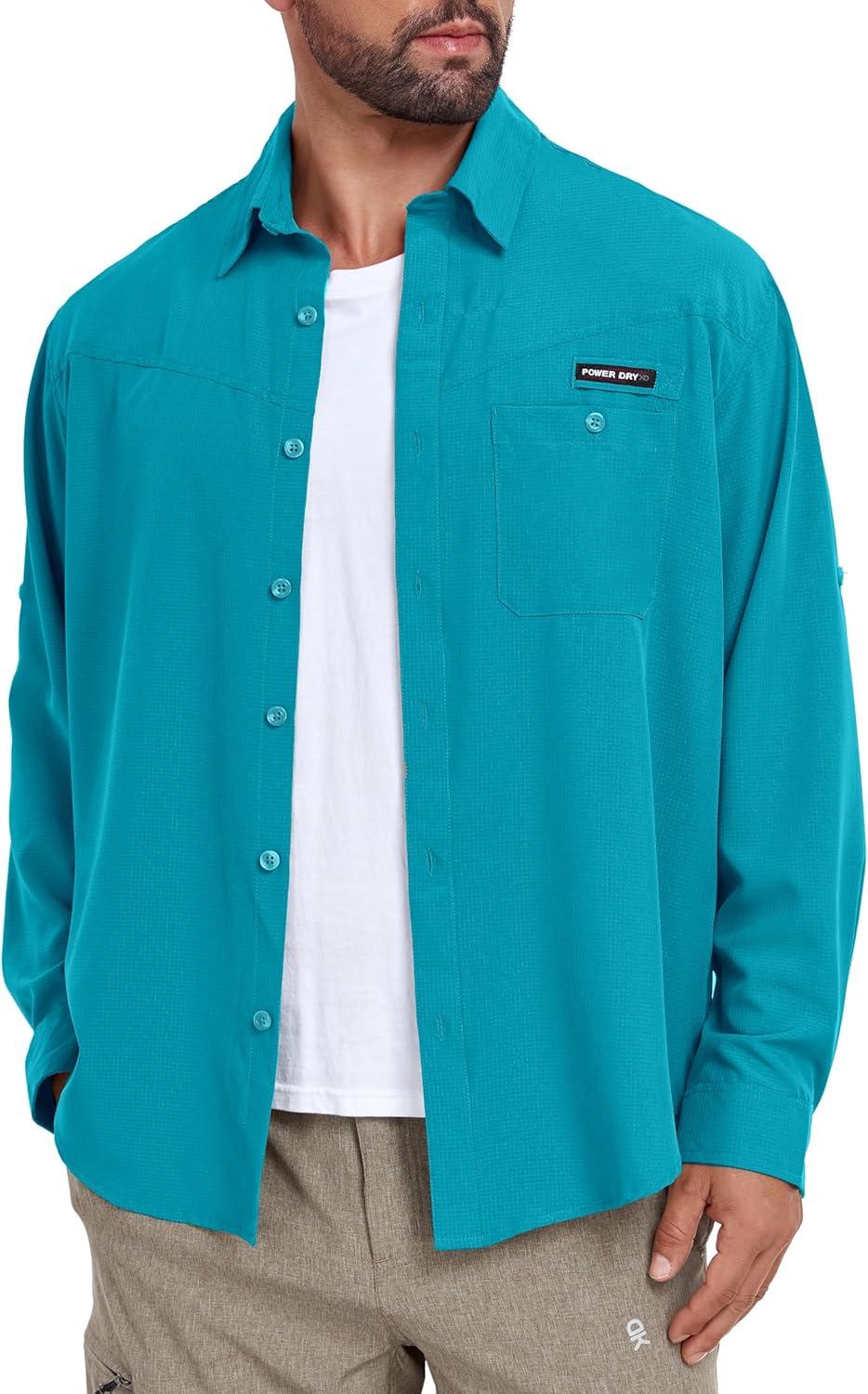 imageLittle Donkey Andy Mens UPF 50 UV Protection Shirt Breathable Long Sleeve Fishing Hiking Shirts Quick DryBluebird