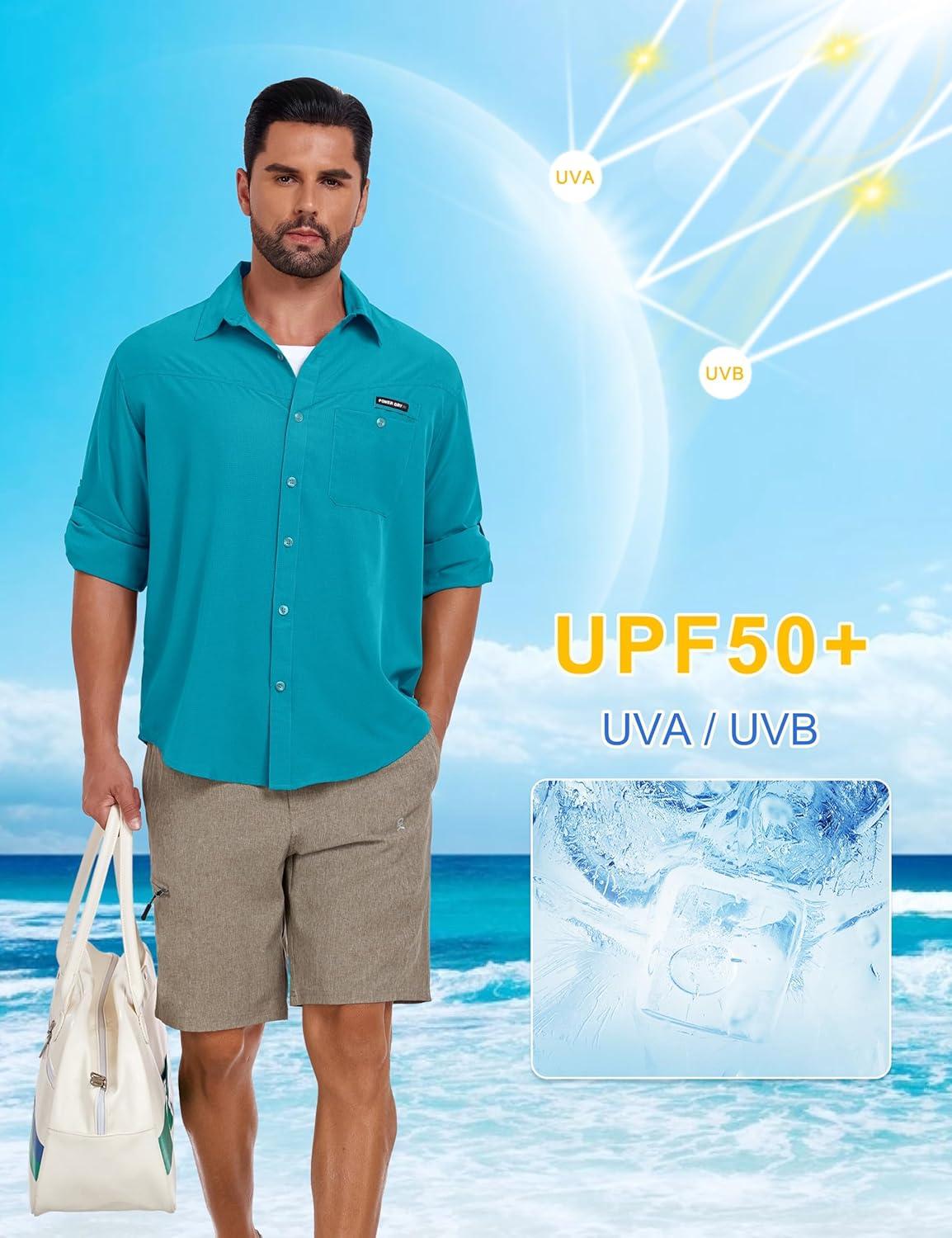 imageLittle Donkey Andy Mens UPF 50 UV Protection Shirt Breathable Long Sleeve Fishing Hiking Shirts Quick DryBluebird