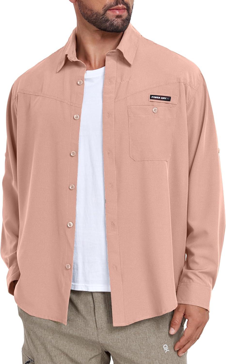 imageLittle Donkey Andy Mens UPF 50 UV Protection Shirt Breathable Long Sleeve Fishing Hiking Shirts Quick DryCoral Almond