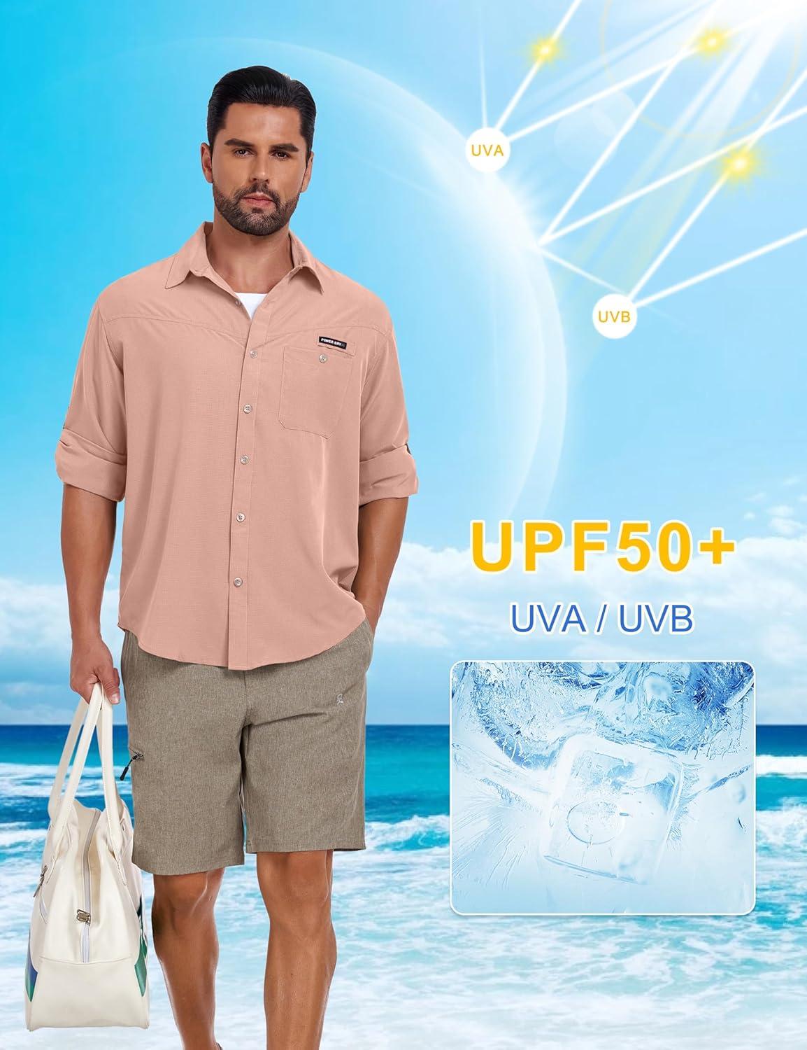 imageLittle Donkey Andy Mens UPF 50 UV Protection Shirt Breathable Long Sleeve Fishing Hiking Shirts Quick DryCoral Almond