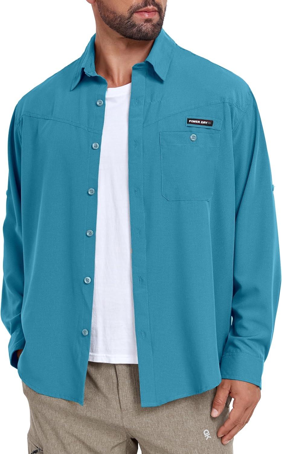 imageLittle Donkey Andy Mens UPF 50 UV Protection Shirt Breathable Long Sleeve Fishing Hiking Shirts Quick DryFjord Blue