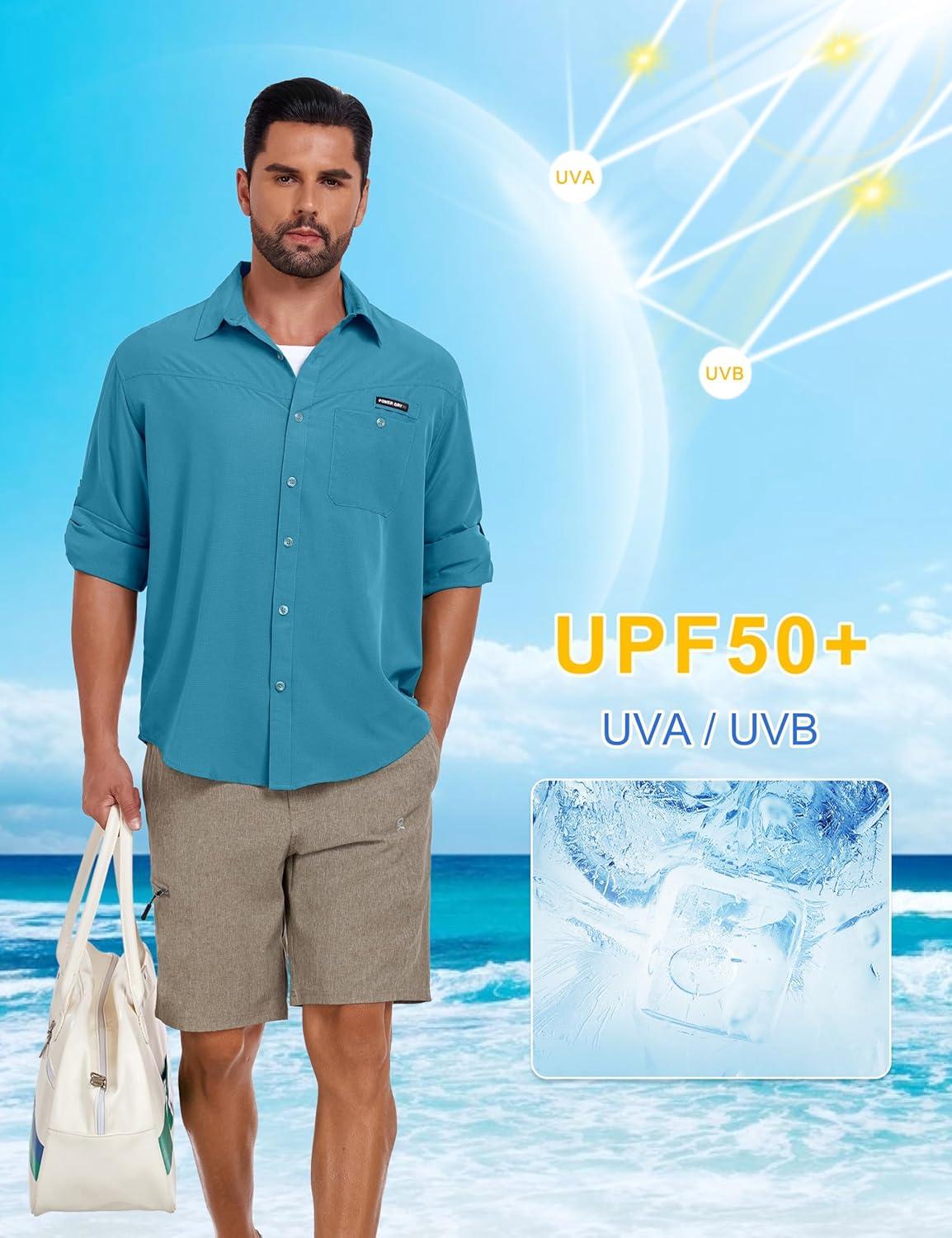 imageLittle Donkey Andy Mens UPF 50 UV Protection Shirt Breathable Long Sleeve Fishing Hiking Shirts Quick DryFjord Blue