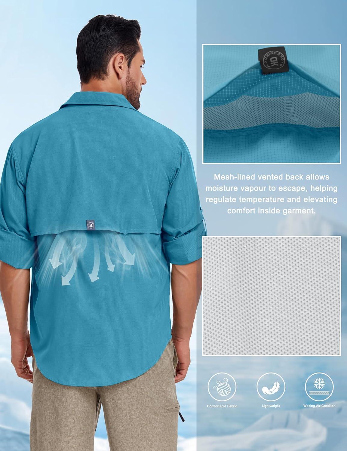 imageLittle Donkey Andy Mens UPF 50 UV Protection Shirt Breathable Long Sleeve Fishing Hiking Shirts Quick DryFjord Blue