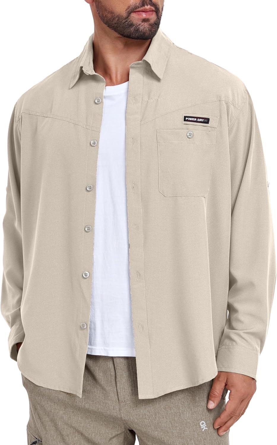imageLittle Donkey Andy Mens UPF 50 UV Protection Shirt Breathable Long Sleeve Fishing Hiking Shirts Quick DryWood Ash
