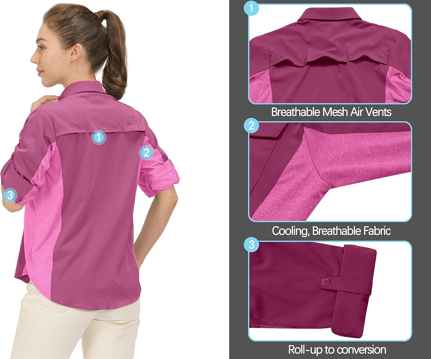 imageLittle Donkey Andy Womens Stretch Quick Dry UPF50 Long Sleeve Shirt for Hiking Travel CampingA Rose Redpanels