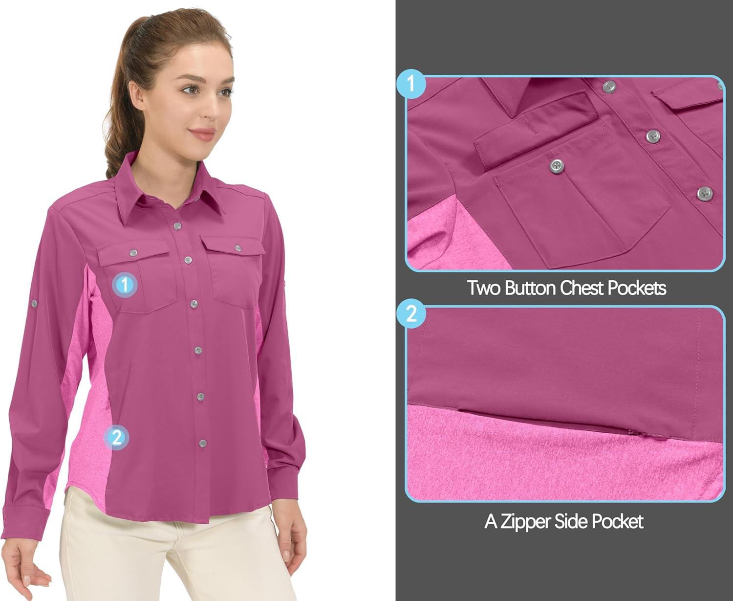 imageLittle Donkey Andy Womens Stretch Quick Dry UPF50 Long Sleeve Shirt for Hiking Travel CampingA Rose Redpanels