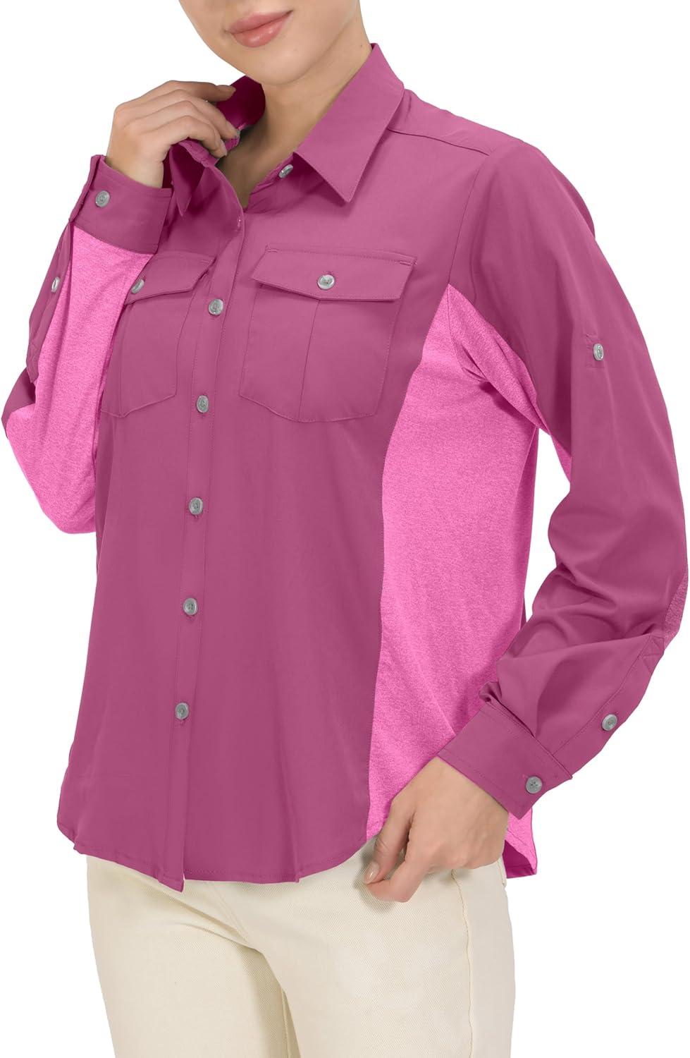 imageLittle Donkey Andy Womens Stretch Quick Dry UPF50 Long Sleeve Shirt for Hiking Travel CampingA Rose Redpanels