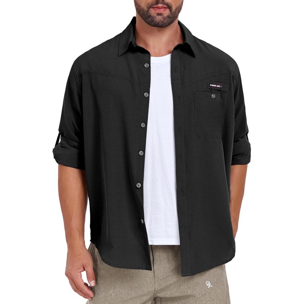 imageLittle Donkey Andy Mens UPF 50 UV Protection Shirt Breathable Long Sleeve Fishing Hiking Shirts Quick DryBlack