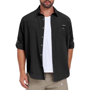 Little Donkey Andy Men’s UPF 50 UV Protection Shirt, Breathable Long Sleeve Fishing Hiking Shirts, Quick Dry(Black)