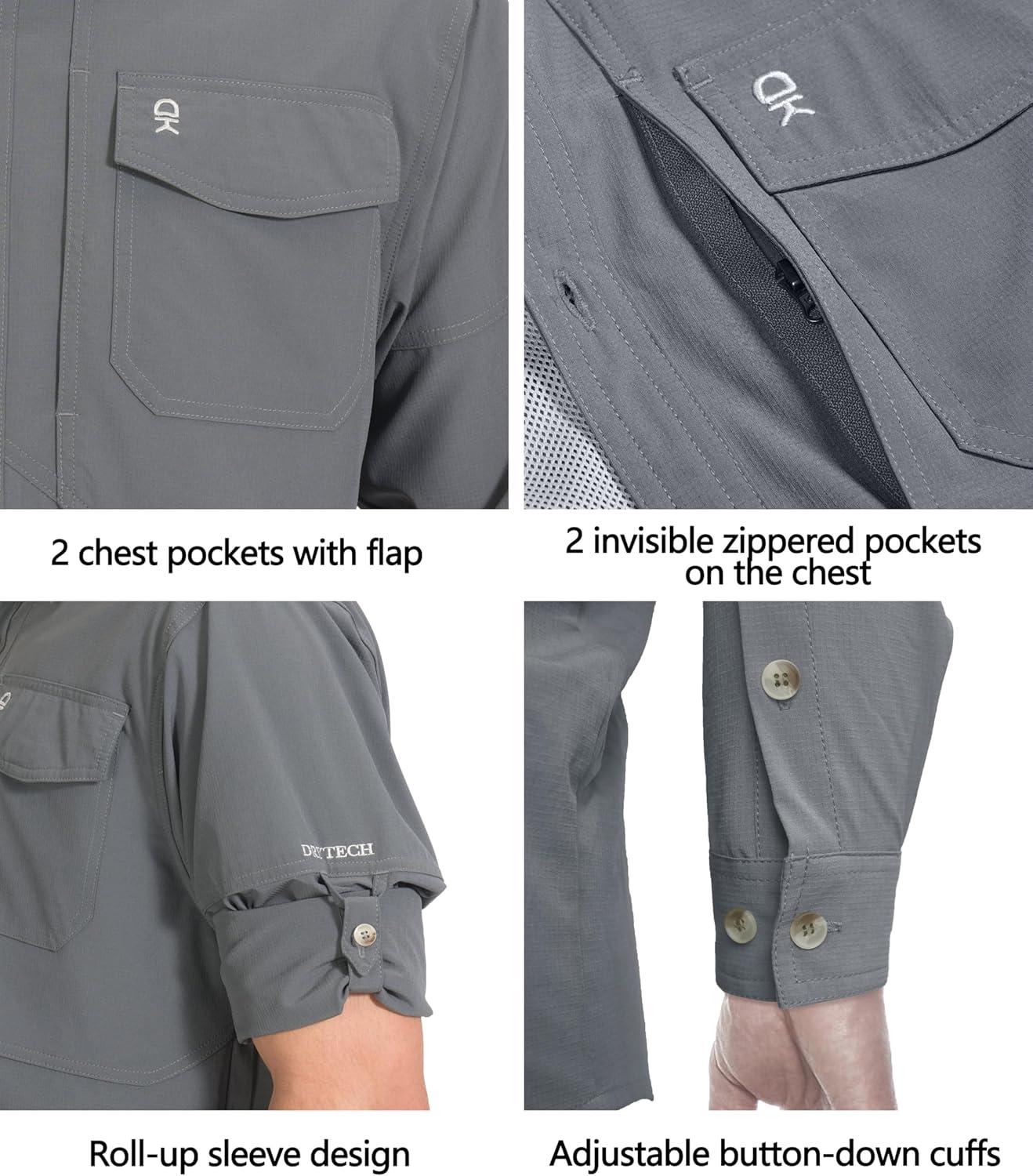 imageLittle Donkey Andy Mens QuickDry Stretch Long Sleeve Shirt for Hiking TravelGray