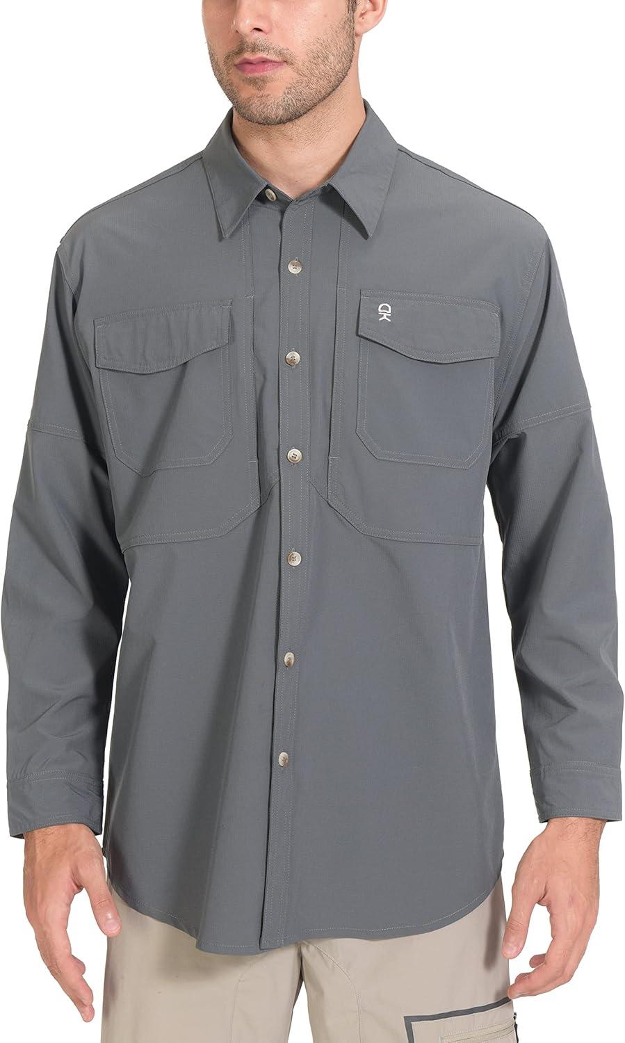 imageLittle Donkey Andy Mens QuickDry Stretch Long Sleeve Shirt for Hiking TravelGray