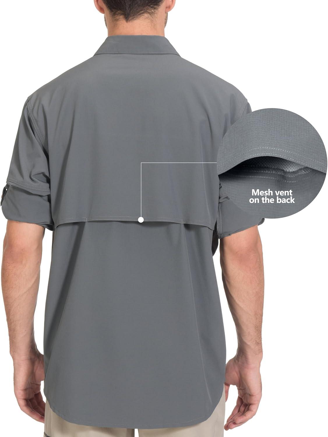 imageLittle Donkey Andy Mens QuickDry Stretch Long Sleeve Shirt for Hiking TravelGray