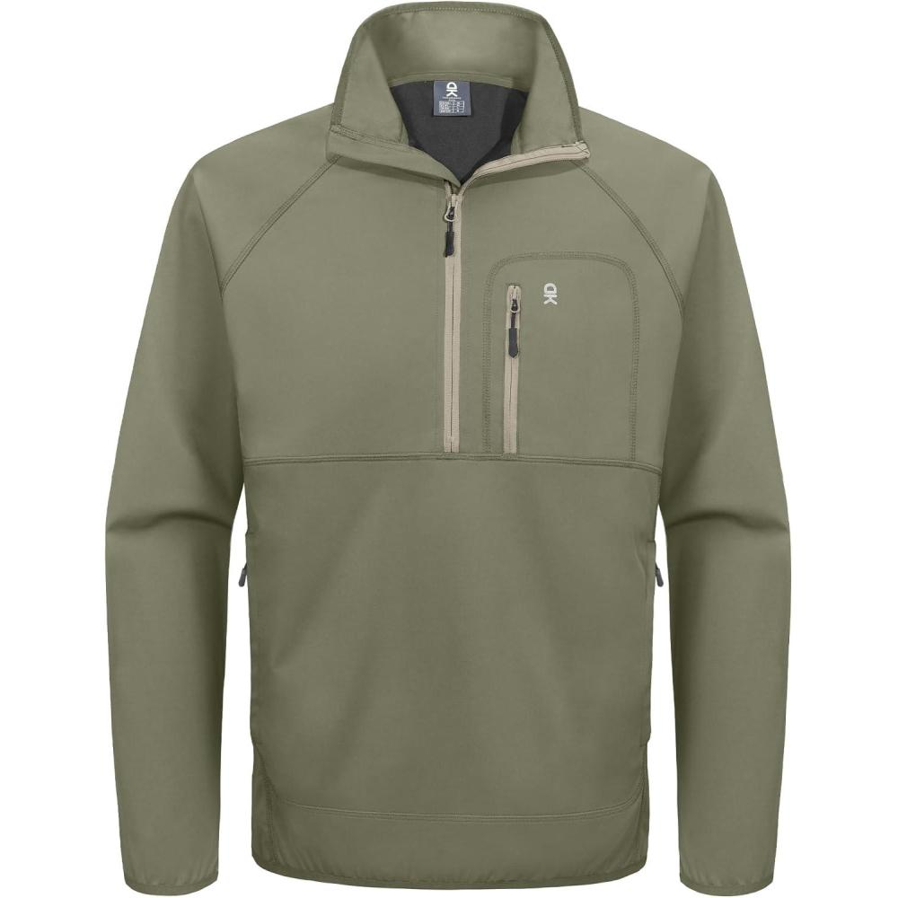 imageLittle Donkey Andy Mens Golf Pullover 14 Zip Sweatshirts Waterproof Athletic Winter Quarter Zip Golf Jacket with 3 PocketsSage Green