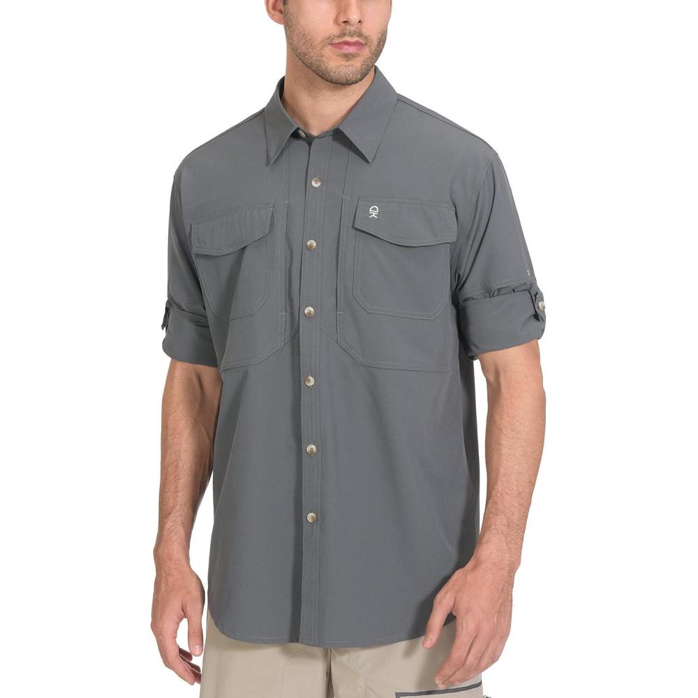 imageLittle Donkey Andy Mens QuickDry Stretch Long Sleeve Shirt for Hiking TravelGray