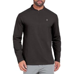 Little Donkey Andy Men’s Golf Quarter Zip Pullover Mock Neck Lightweight Sun Protection Long Sleeve Fishing Shirt(Crewneck Brown)