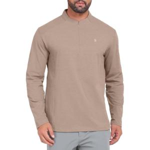 Little Donkey Andy Men’s Golf Quarter Zip Pullover Mock Neck Lightweight Sun Protection Long Sleeve Fishing Shirt(Crewneck Vintage Khaki)