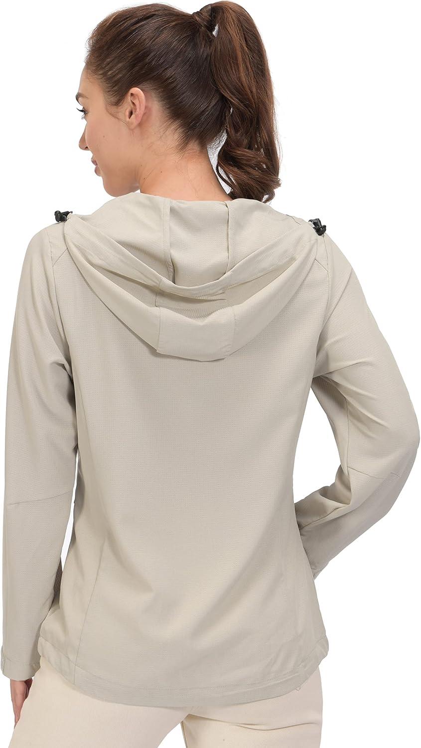 imageLittle Donkey Andy Womens Sun Protection Hoodie Jackets Long Sleeve UPF50 Shirts Hiking Travel Camp Air Holes Full ZipKhaki