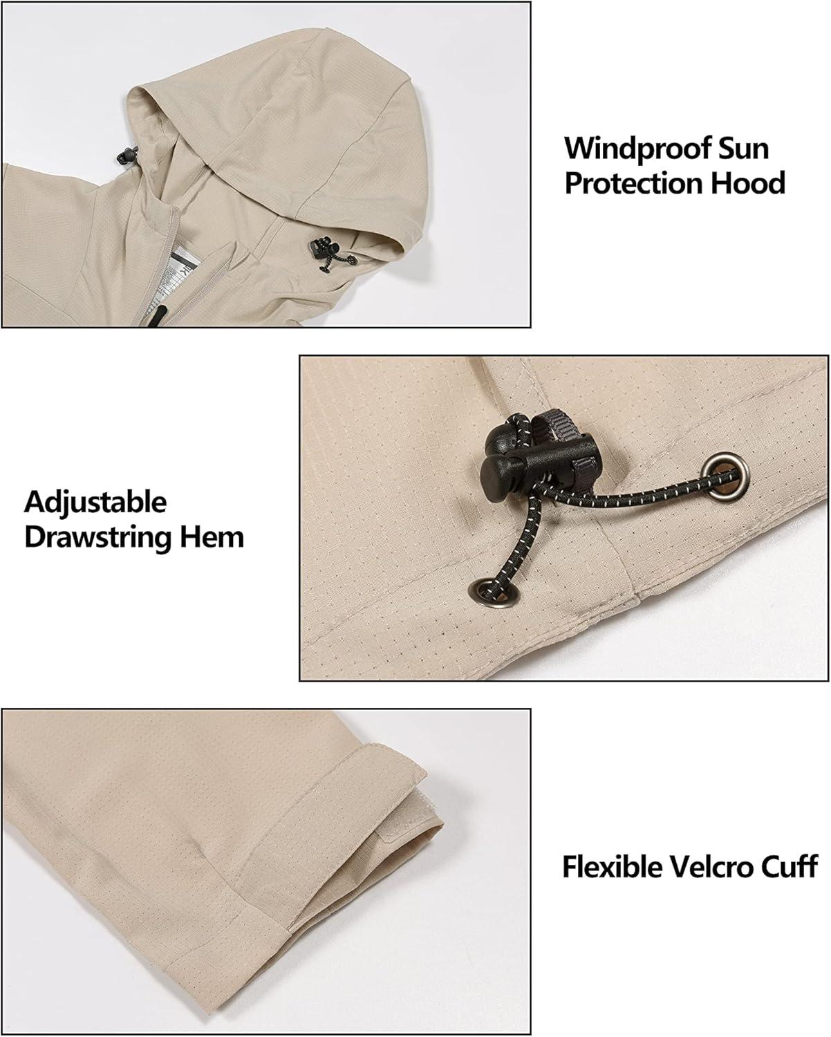 imageLittle Donkey Andy Womens Sun Protection Hoodie Jackets Long Sleeve UPF50 Shirts Hiking Travel Camp Air Holes Full ZipKhaki