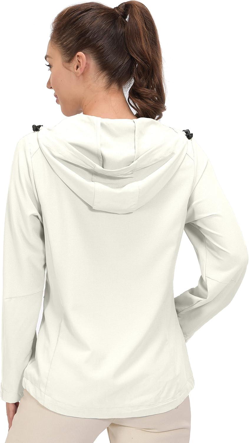 imageLittle Donkey Andy Womens Sun Protection Hoodie Jackets Long Sleeve UPF50 Shirts Hiking Travel Camp Air Holes Full ZipMarshmallow