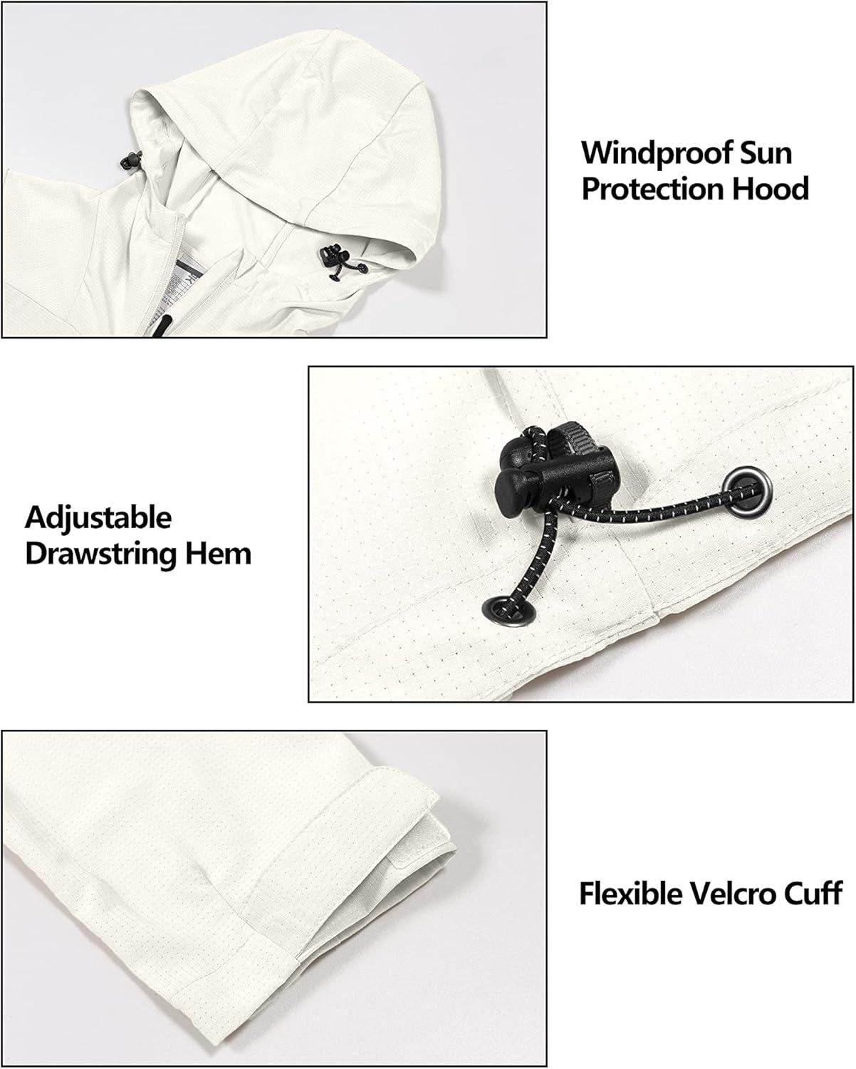 imageLittle Donkey Andy Womens Sun Protection Hoodie Jackets Long Sleeve UPF50 Shirts Hiking Travel Camp Air Holes Full ZipMarshmallow