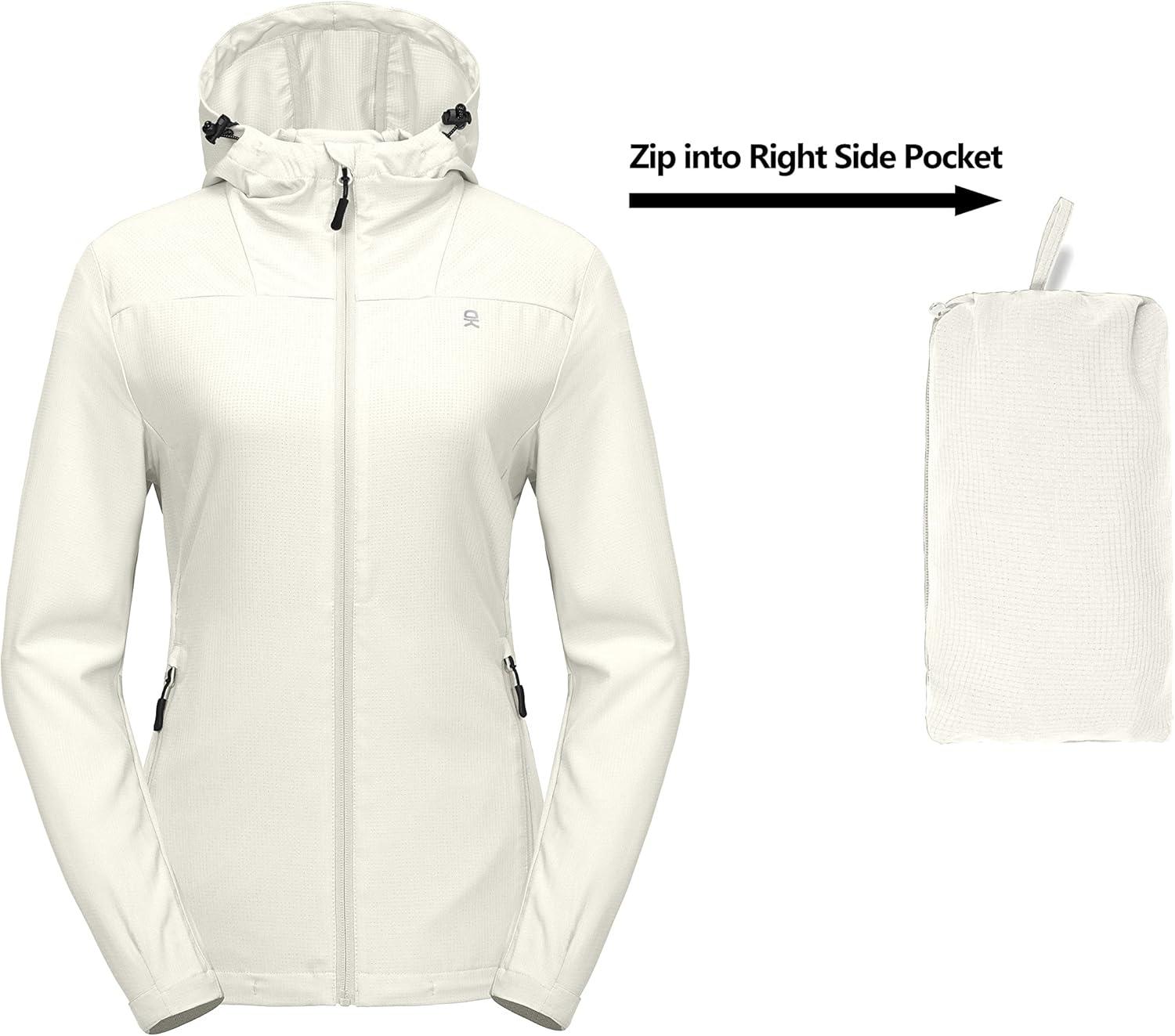 imageLittle Donkey Andy Womens Sun Protection Hoodie Jackets Long Sleeve UPF50 Shirts Hiking Travel Camp Air Holes Full ZipMarshmallow