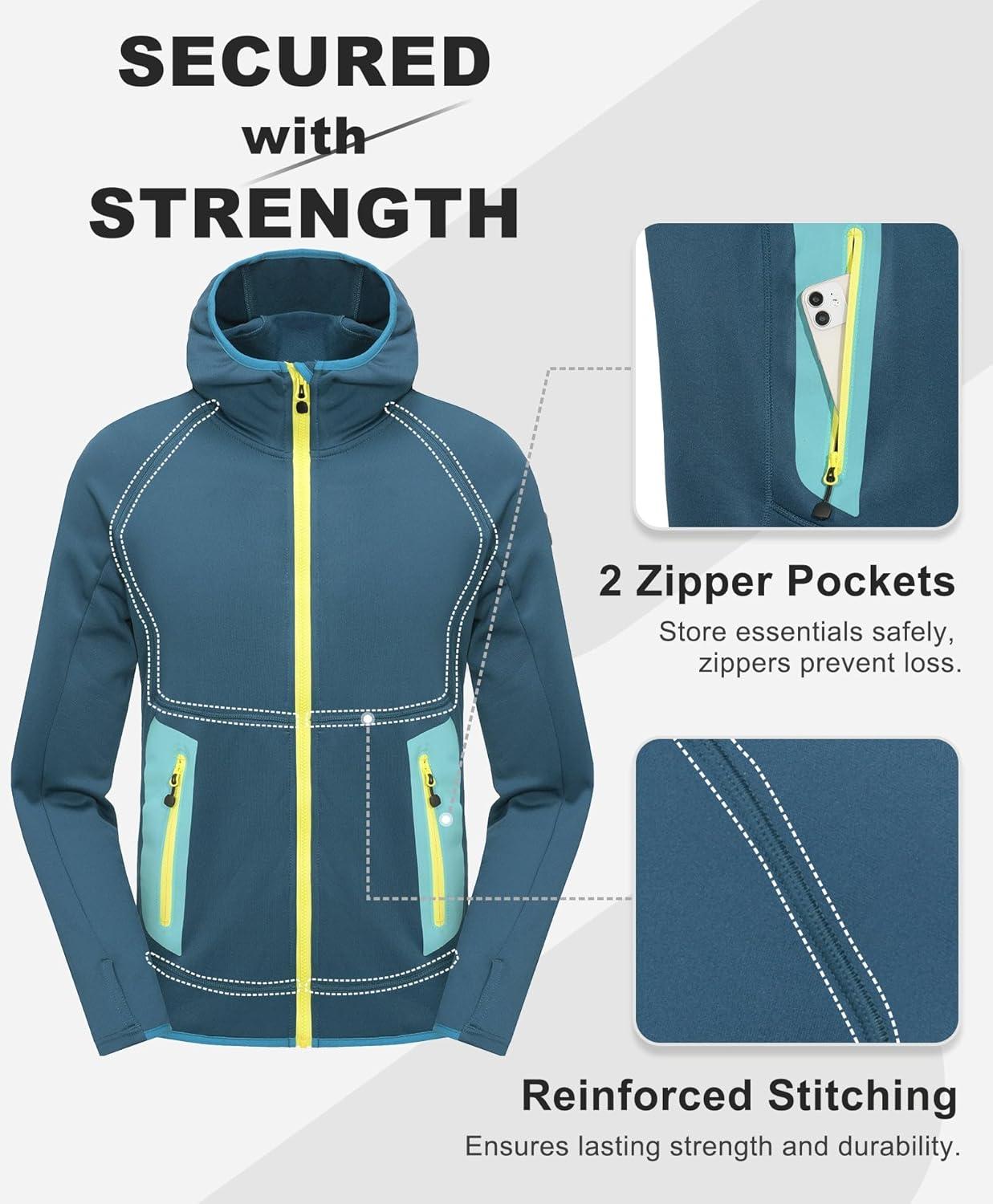 imageLittle Donkey Andy Mens Fleece Lined Running Thumb Hole Jacket Winter Stretch Hoodies Full Zip Up Hooded Coat Workout HikingMarine Blue