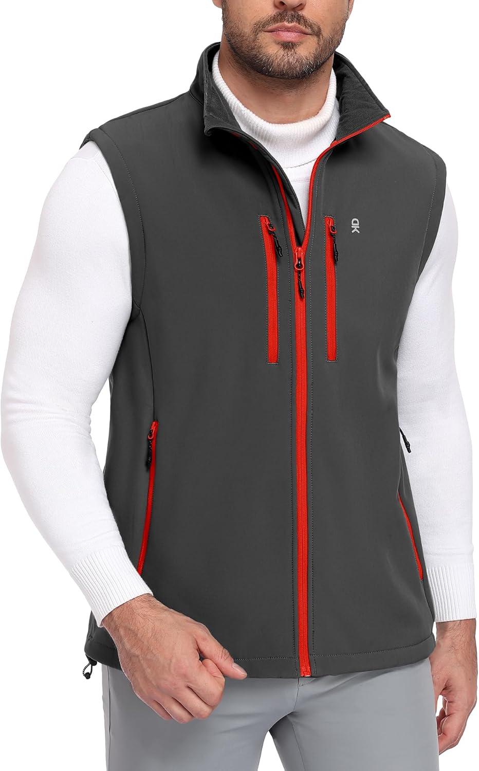 imageLittle Donkey Andy Mens Lightweight Fleece Softshell Vest Windproof Sleeveless Jacket Outerwear with Zipper PocketsDark Grey