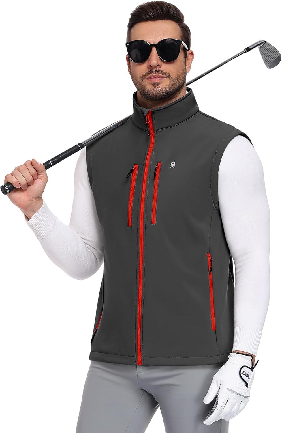 imageLittle Donkey Andy Mens Lightweight Fleece Softshell Vest Windproof Sleeveless Jacket Outerwear with Zipper PocketsDark Grey