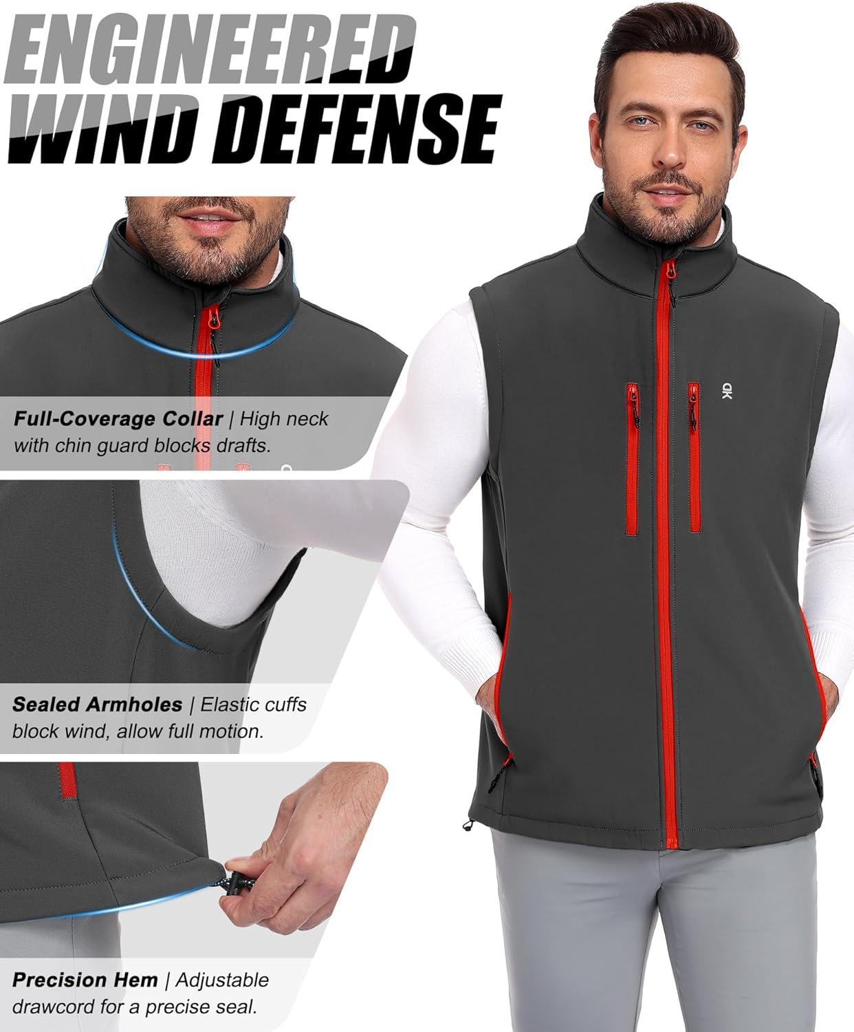 imageLittle Donkey Andy Mens Lightweight Fleece Softshell Vest Windproof Sleeveless Jacket Outerwear with Zipper PocketsDark Grey