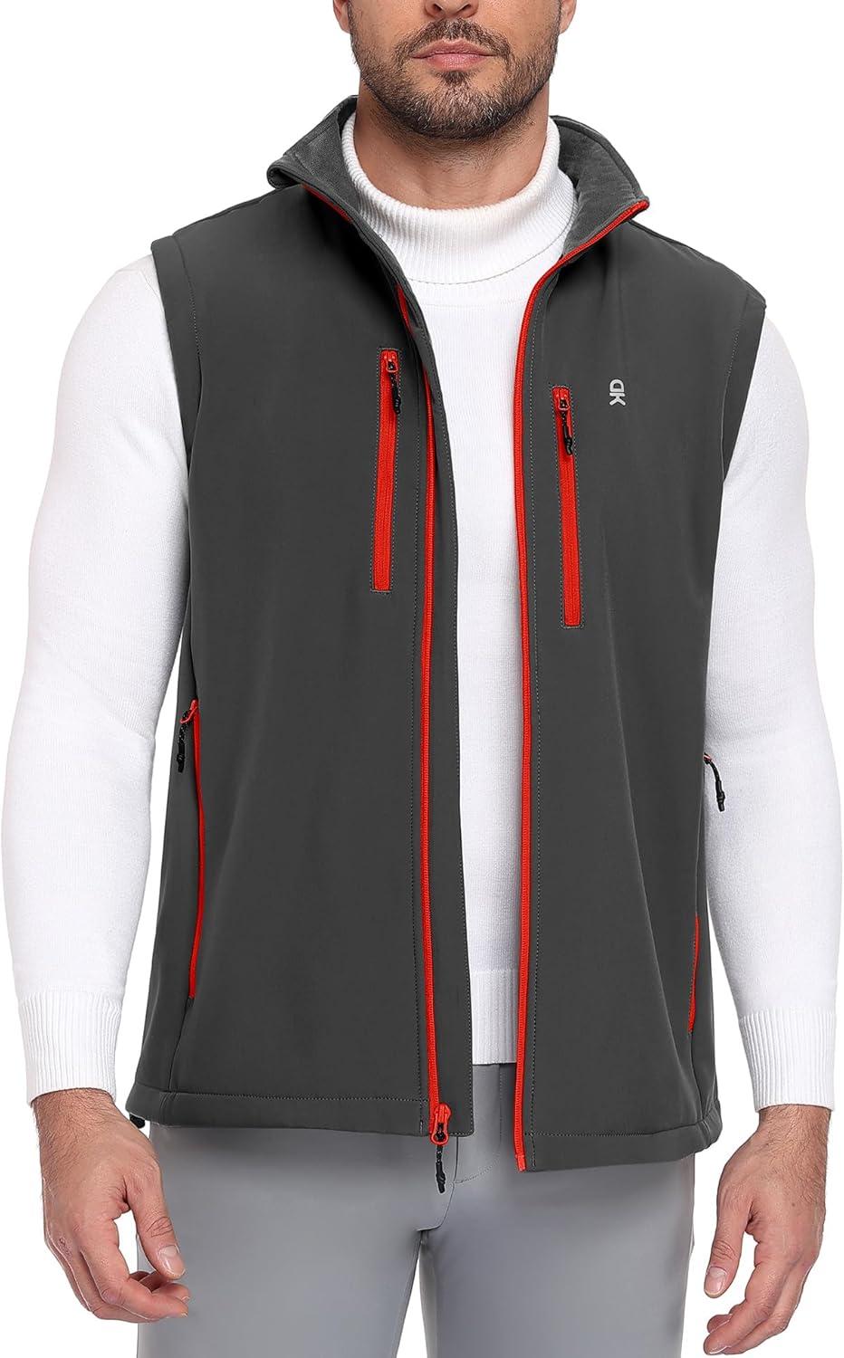 imageLittle Donkey Andy Mens Lightweight Fleece Softshell Vest Windproof Sleeveless Jacket Outerwear with Zipper PocketsDark Grey
