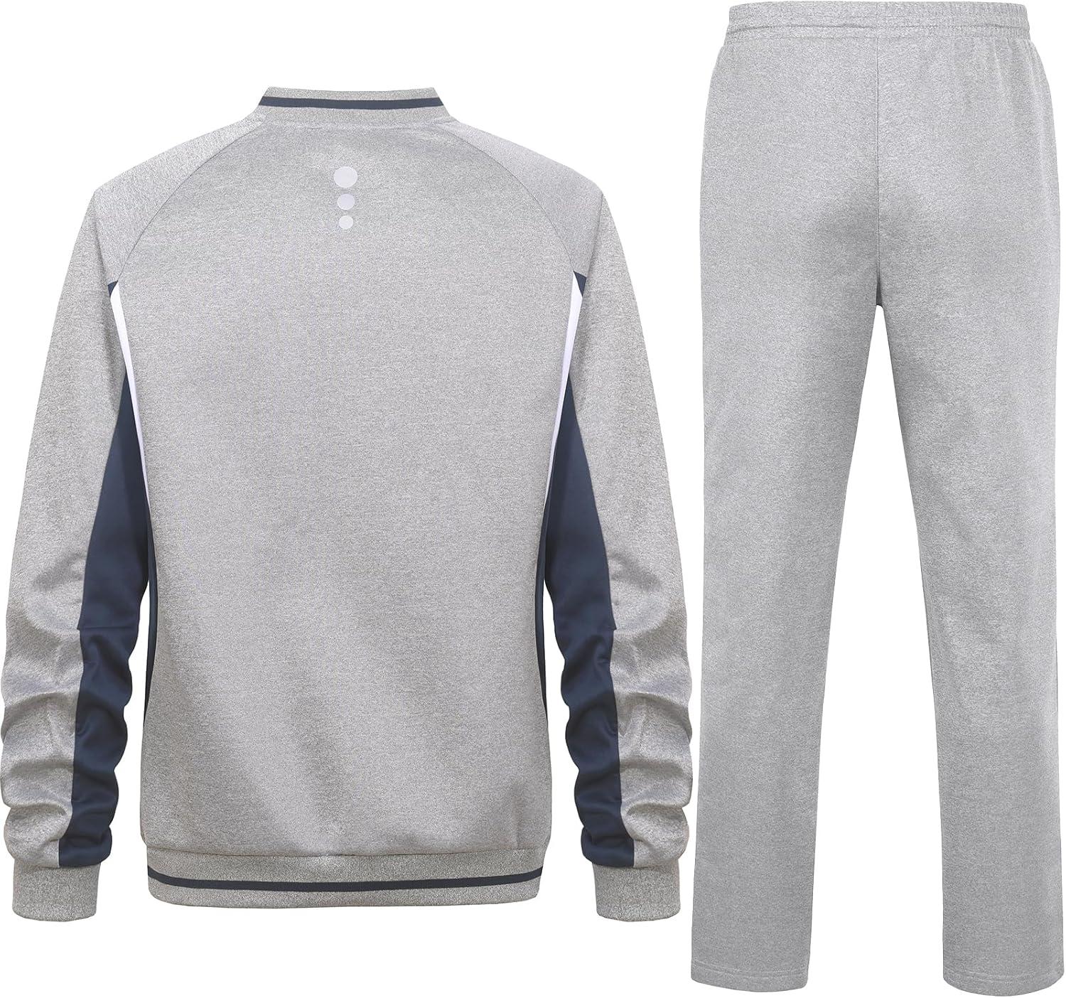 imageLittle Donkey Andy Mens Sweatsuit V Neck Tracksuit 2 Piece Jogger Outfits Straight Leg Sweatpants Set Athletic Matching SuitGreyishblue