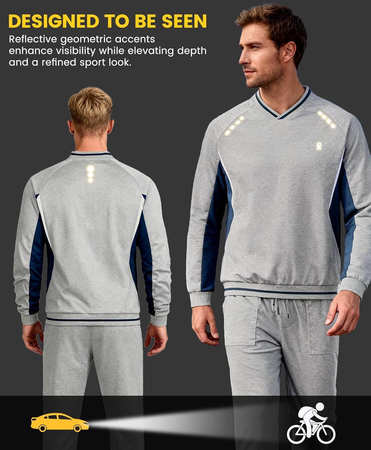 imageLittle Donkey Andy Mens Sweatsuit V Neck Tracksuit 2 Piece Jogger Outfits Straight Leg Sweatpants Set Athletic Matching SuitGreyishblue