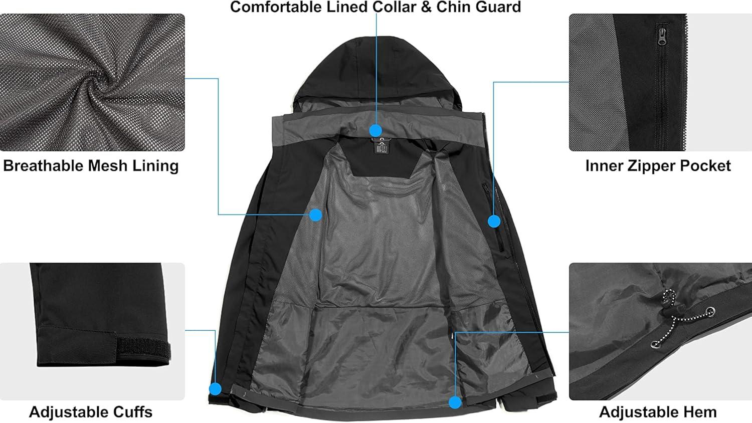 imageLittle Donkey Andy Mens Waterproof Rain Jacket Lightweight Windbreaker Hooded Jacket Packable Raincoat for Outdoor HikingBasic Black