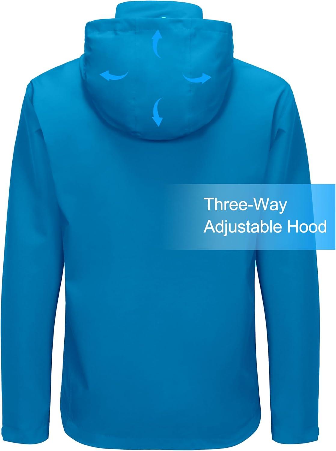 imageLittle Donkey Andy Mens Waterproof Rain Jacket Lightweight Windbreaker Hooded Jacket Packable Raincoat for Outdoor HikingBasic Blue