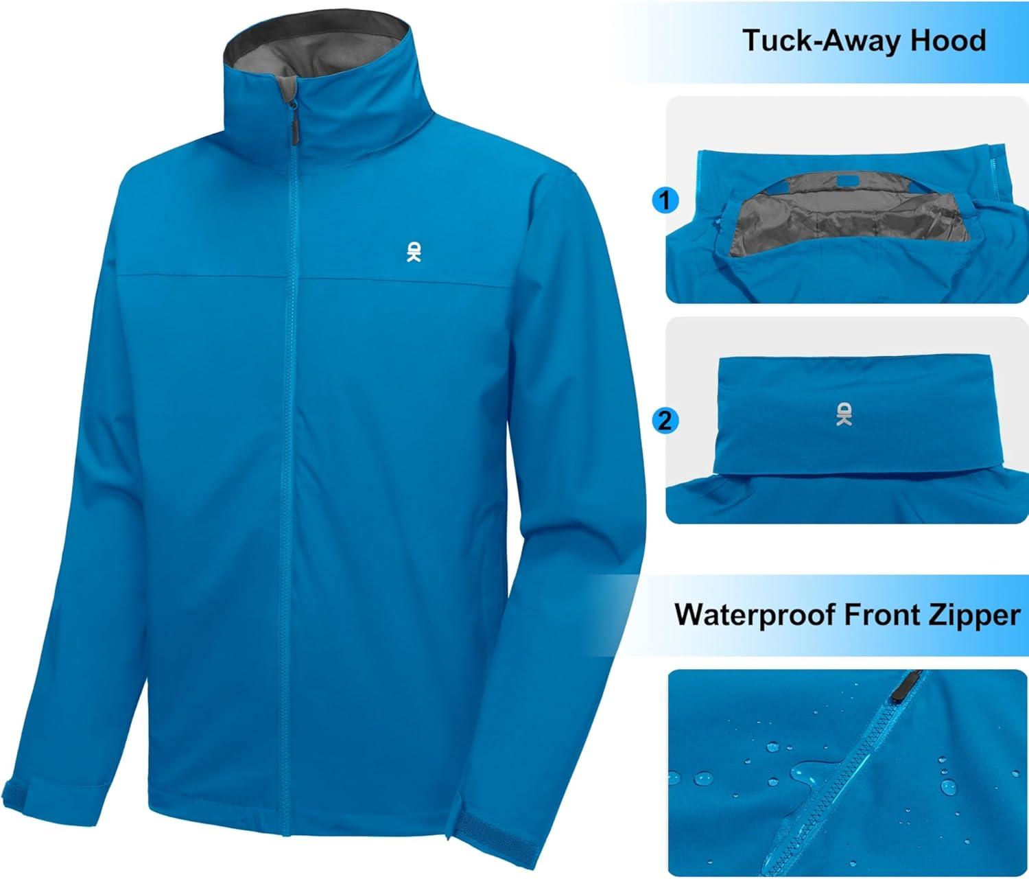imageLittle Donkey Andy Mens Waterproof Rain Jacket Lightweight Windbreaker Hooded Jacket Packable Raincoat for Outdoor HikingBasic Blue