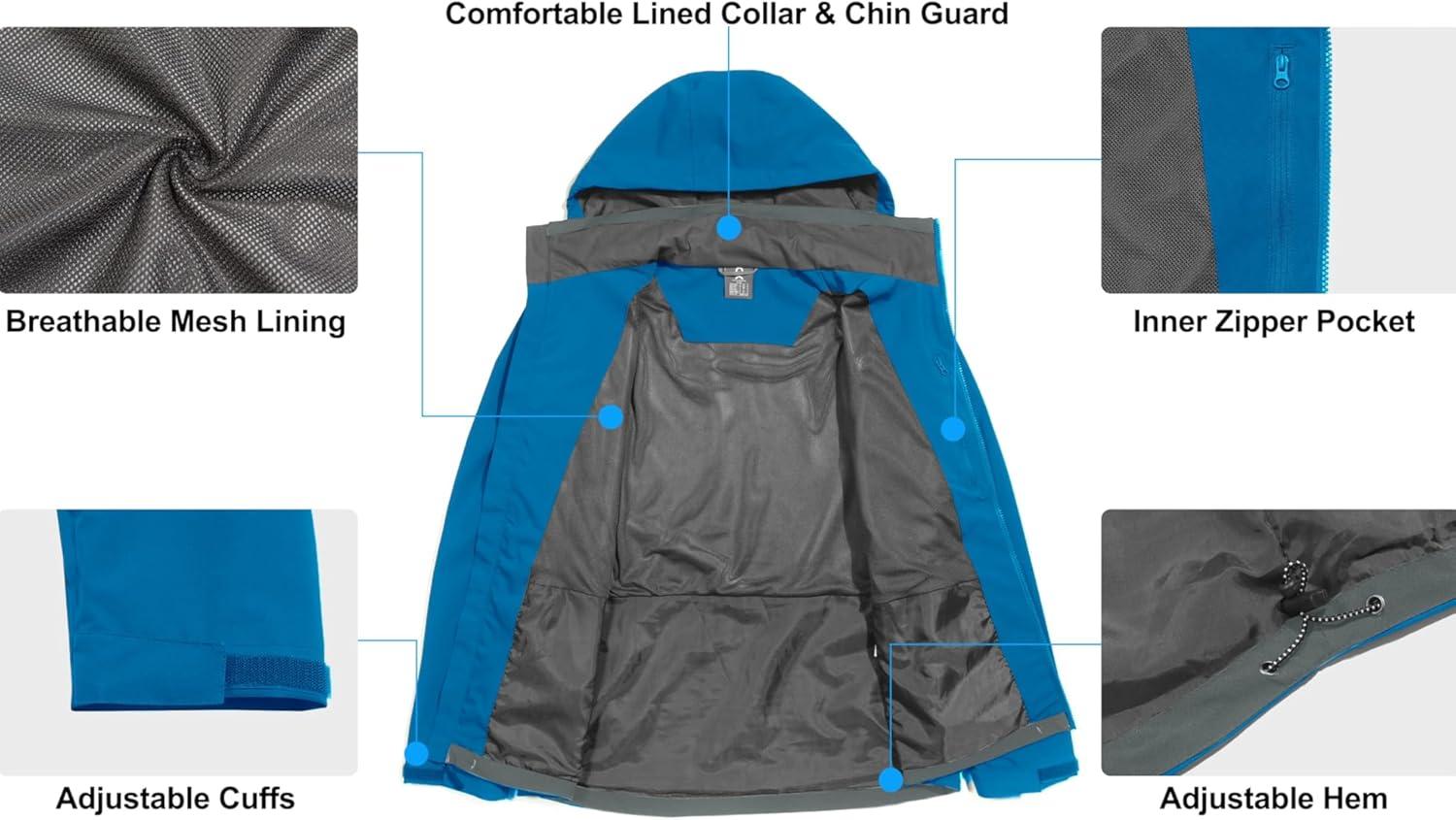 imageLittle Donkey Andy Mens Waterproof Rain Jacket Lightweight Windbreaker Hooded Jacket Packable Raincoat for Outdoor HikingBasic Blue